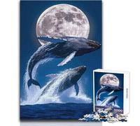 Rompecabezas de 1000 Piezas para Adolescentes: Ballenas Saltando bajo la luz de la Luna Juego de desafío único Regalos para Mujeres Obra de Arte Tamaño: 50x75cm