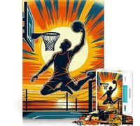 Rompecabezas de 1000 Piezas para Adolescentes Baloncesto,Puesta de Sol,Arte Pop,Juego de Ajuste preciso,Juego de Habilidad Mental,diversión Relajante,Juego de cumpleaños (38x26cm)