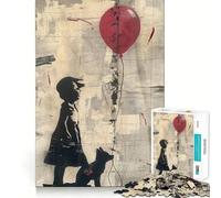 Rompecabezas de 1000 Piezas para Adolescentes Banksy Niña Zorro Globo Juego de Ajuste Exacto Juego de Habilidad de Pensamiento Tiempo de diversión Tranquilo Juego de cumpleaños (50x75cm)