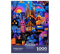 Rompecabezas De 1000 Piezas para Adolescentes Barcelona Colorful Urban Mosaic Illustration Rompecabezas para Adultos Juegos Familiares Regalos para Mujeres Cumpleaños 70x50cm/1000