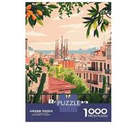 Rompecabezas De 1000 Piezas para Adolescentes Barcelona Spain Cityscape Illustration Rompecabezas para Adultos Juego De Ingenio Ensamblaje De Patrones Desafiante De Completar 52x38cm/1000pcs