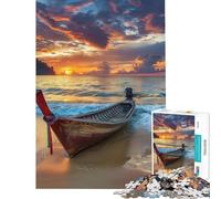 Rompecabezas de 1000 Piezas para Adolescentes Barco de Pesca tailandés en la Playa Difícil y desafiante Una Obra de Arte Juegos Divertidos Apto para Mayores de 14 años 50x75cm