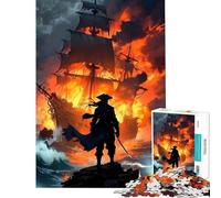 Rompecabezas de 1000 Piezas para Adolescentes Barco en Llamas y Guerrero Solitario Juego Educativo desafío Juguete Juego Familiar Divertido y con Humor Regalo Ideal para cumpleaños (tamaño 38x52cm)