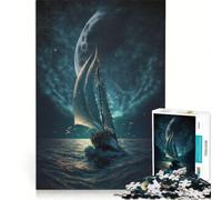 Rompecabezas de 1000 Piezas para Adolescentes: Barco, Luna y Noche, Juguetes antiestrés, Decoración del hogar, Colección de Artistas, Bellas Artes 38x26cm