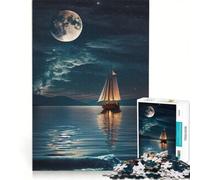 Rompecabezas de 1000 Piezas para Adolescentes: Barco, Luna y Noche, Juguetes antiestrés, Decoración del hogar, Colección de Artistas, Bellas Artes 50x75cm