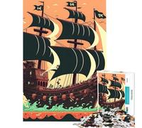 Rompecabezas de 1000 Piezas para Adolescentes Barco Pirata Paisaje diversión en casa Juego de Carreras de Velocidad Manual para Mayores de 14 años (50x75cm)