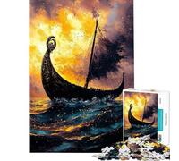 Rompecabezas de 1000 Piezas para Adolescentes Barco Vikingo al Atardecer Rompecabezas DIY Juguetes para Decorar la Pared cumpleaños y Navidad (tamaño 50x75cm)