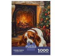 Rompecabezas De 1000 Piezas para Adolescentes Basset Dog Christmas Print Dog by Fireplace at Christmas Rompecabezas para Adultos Juguetes Antiestrés Decoración del Hogar Gran Regalo para Jugar 38x26c
