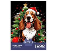 Rompecabezas De 1000 Piezas para Adolescentes Basset Hound Christmas Rompecabezas para Adultos Juegos Relajantes Desafío Difícil Ayuda A Ejercitar El Cerebro 52x38cm/1000pcs