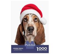 Rompecabezas De 1000 Piezas para Adolescentes Basset Hound Dog with Santa Hat Rompecabezas para Adultos Juegos De Relajación Ensamblaje De Patrones Diversión En Casa Actividades, 52x38cm/1000pcs