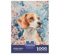 Rompecabezas De 1000 Piezas para Adolescentes Beagle Dog with Cherry Blossoms Watercolor Floral Beagle Poster Rompecabezas para Adultos Juego Familiar Pero Divertido Y Humorístico Desafío Educativo 5