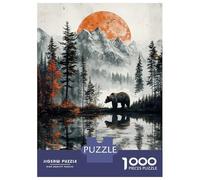 Rompecabezas De 1000 Piezas para Adolescentes Bear in Mountain Lake Landscape Rompecabezas para Adultos Juego De Ingenio Pero Divertido Y Humorístico Desafío Educativo 52x38cm/1000pcs