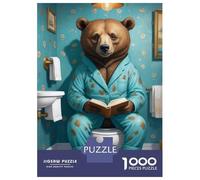 Rompecabezas De 1000 Piezas para Adolescentes Bear Reading Book on Toilet Rompecabezas Juegos Relajantes Regalos para Mujeres Cumpleaños 52x38cm/1000pcs