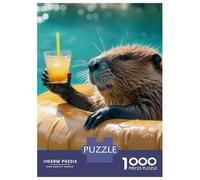 Rompecabezas De 1000 Piezas para Adolescentes Beaver Relaxing with Drink in Pool Rompecabezas para Adultos Juego Práctico Pero Divertido Y Humorístico para Cumpleaños, Navidad 70x50cm/1000pcs