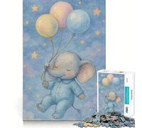 Rompecabezas de 1000 Piezas para Adolescentes Bebé Elefante con Globos en Cielo Estrellado Ideal para divertirse entrenando la Mente Juego Casual para el Tiempo Libre Decoración navideña (38x52cm)