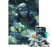 Rompecabezas de 1000 Piezas para Adolescentes Bebé Gorila en un Estanque Rompecabezas de Animales de 1000 Piezas Juguetes de decoración para el hogar Arte de Pared cumpleaños