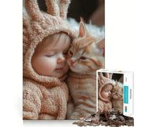 Rompecabezas de 1000 Piezas para Adolescentes Bebé y Gatito abrazados,decoración de Corte preciso,Juego cognitivo,Juguete para el Tiempo Libre,Regalo Tranquilo de Navidad (38x26cm)