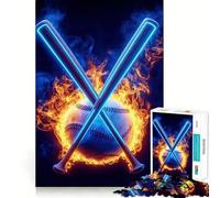 Rompecabezas de 1000 Piezas para Adolescentes Béisbol en Llamas,Arte de Corte Suave,Juego Mental,Regalo,Tiempo de Juego Relajante,Navidad,Arte de Ocio (38x26cm)