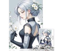 Rompecabezas de 1000 Piezas para Adolescentes: Belleza de Cabello Plateado con Encaje gótico Juguetes antiestrés Excelentes Regalos y Juguetes Juego de ingenio Entrena tu Cerebro y Tus Manos 38x26cm