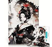 Rompecabezas de 1000 Piezas para Adolescentes Belleza Geisha,Arte de Borde Exacto,Resolución de Problemas,Juego Divertido y Acogedor,Exhibición de Arte Navideño (38x52cm)
