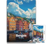 Rompecabezas de 1000 Piezas para Adolescentes,Bergen,Noruega,Paisaje Urbano,Juego Imposible,Regalos para Mujeres,Regalos de Amigo Secreto,tamaño 38x52cm