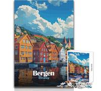 Rompecabezas de 1000 Piezas para Adolescentes,Bergen,Noruega,Paisaje Urbano,Juego Imposible,Regalos para Mujeres,Regalos de Amigo Secreto,tamaño 50x75cm