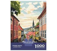Rompecabezas De 1000 Piezas para Adolescentes Bergen, Norway Street View Illustration Rompecabezas para Adultos Juego Práctico Decoración De Pared Regalos Y Cumpleaños Únicos 38x26cm/1000pcs