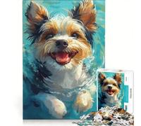 Rompecabezas de 1000 Piezas para Adolescentes: Biewer Yorkshire Terrier Nadando, decoración de Pared, Regalo de cumpleaños, Ideal para Decorar el Escritorio 50x75cm