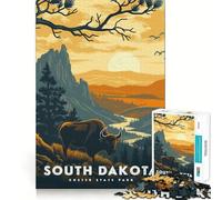 Rompecabezas de 1000 Piezas para Adolescentes Bisonte de Dakota del Sur al Atardecer diseño de Corte preciso Ideal para desarrollar la Creatividad y divertirse Juego Tiempo Libre