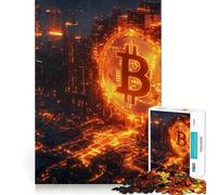 Rompecabezas de 1000 Piezas para Adolescentes,Bitcoin Cityscape,Arte de Bordes Exactos,resolución de Problemas,Juego Divertido y Acogedor,decoración navideña (50x75cm)