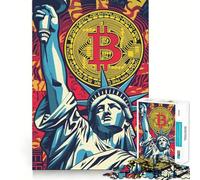 Rompecabezas de 1000 Piezas para Adolescentes Bitcoin Estatua de la Libertad Arte de Borde Exacto Problem Solviente Juego Divertido y Acogedor Exhibición de Arte navideño (38x52cm)