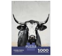 Rompecabezas De 1000 Piezas para Adolescentes Black and White Bull Portrait Rompecabezas para Adultos Juegos Relajantes Decoración del Hogar Actividades Divertidas En Casa 70x50cm/1000pcs