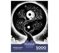 Rompecabezas De 1000 Piezas para Adolescentes Black and White Yin Yang Space Tree Rompecabezas para Adultos Juegos Divertidos Desafío Difícil para Cumpleaños, Navidad 70x50cm/1000pcs
