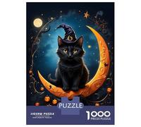 Rompecabezas De 1000 Piezas para Adolescentes Black Cat and Blood Moon Rompecabezas para Adultos Juegos Relajantes Montaje De Patrones Regalos para Amigos Y Familiares 38x26cm/1000pcs