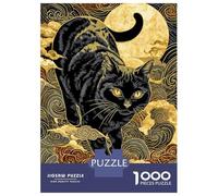 Rompecabezas De 1000 Piezas para Adolescentes Black Cat and Golden Moon Art Rompecabezas para Adultos Juegos Familiares Corte De Precisión Regalos Y Cumpleaños Únicos 38x26cm/1000pcs