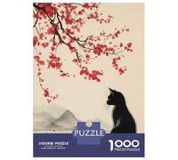 Rompecabezas De 1000 Piezas para Adolescentes Black Cat and The Cherry Blossom Tree Rompecabezas Juegos Divertidos para La Diversión Familiar Oferta como Regalos para Toda La Familia 38x26cm/1000pcs