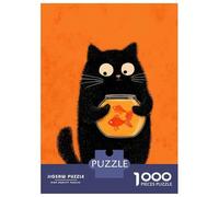 Rompecabezas De 1000 Piezas para Adolescentes Black Cat Holding Goldfish Bowl Rompecabezas para Adultos Juegos Familiares Corte De Precisión Regalos Y Cumpleaños Únicos 38x26cm/1000pcs