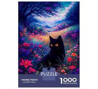 Rompecabezas De 1000 Piezas para Adolescentes Black Cat in A Vibrant Flower Field Rompecabezas para Adolescentes Juegos Relajantes Decoración Perfecta Regalos De Cumpleaños Y Únicos 70x50cm/1000pcs