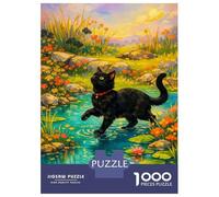 Rompecabezas De 1000 Piezas para Adolescentes Black Cat in A Water Lily Pond Rompecabezas para Adolescentes Juegos Relajantes Decoración Perfecta Regalos De Cumpleaños Y Únicos 70x50cm/1000pcs