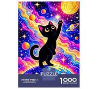 Rompecabezas De 1000 Piezas para Adolescentes Black Cat in Cosmic Wonderland Rompecabezas De Juguete para Decoración De Pared Desafío Difícil Regalo De Cumpleaños, Regalos, 38x26cm/1000pcs