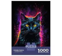 Rompecabezas De 1000 Piezas para Adolescentes Black Cat Neon Art Rompecabezas para Adultos Juego Práctico Pero Divertido Y Humorístico Regalos para Reducir El Estrés 38x26cm/1000pcs