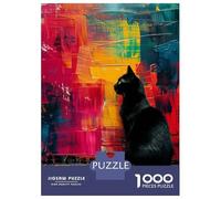 Rompecabezas De 1000 Piezas para Adolescentes Black Cat on Abstract Background Rompecabezas para Adolescentes Juguetes Antiestrés Difícil Gran Regalo para Jugar 38x26cm/1000pcs