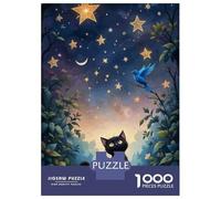Rompecabezas De 1000 Piezas para Adolescentes Black Cat Stargazing with Bluebird Rompecabezas para Adultos Juguetes Antiestrés Análisis Y Lógica Cumpleaños Y Navidad 70x50cm/1000pcs