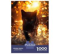 Rompecabezas De 1000 Piezas para Adolescentes Black Cat Walking Through Golden Water Rompecabezas Juego De Ingenio Decoración De Pared Regalos De Cumpleaños Y Únicos 52x38cm/1000pcs