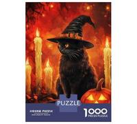 Rompecabezas De 1000 Piezas para Adolescentes Black Cat Witch Halloween Rompecabezas para Adultos Juegos Familiares Corte De Precisión Regalos Y Cumpleaños Únicos 38x26cm/1000pcs