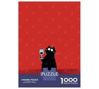 Rompecabezas De 1000 Piezas para Adolescentes Black Cat with Wine Glass Minimalist Retro Rompecabezas para Adultos Juegos Familiares Corte De Precisión Regalos Y Cumpleaños Únicos 70x50cm/1000pcs