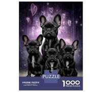 Rompecabezas De 1000 Piezas para Adolescentes Black French Bulldogs with Hearts Rompecabezas para Adultos Juego De Ingenio Análisis Y Lógica Actividades Divertidas En Casa, 38x26cm/1000pcs