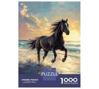 Rompecabezas De 1000 Piezas para Adolescentes Black Horse Freedom by The Sea Rompecabezas para Adultos Juego Práctico Regalos para Mujeres Regalos para Amigos Y Familiares 38x26cm/1000pcs
