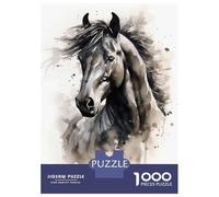 Rompecabezas De 1000 Piezas para Adolescentes Black Horse Watercolor Rompecabezas para Adolescentes Juguetes Antiestrés Difícil Gran Regalo para Jugar 38x26cm/1000pcs