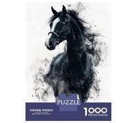 Rompecabezas De 1000 Piezas para Adolescentes Black Horse Watercolor Rompecabezas para Adultos Juegos De Relajación Corte De Precisión Regalos para Reducir El Estrés 70x50cm/1000pcs